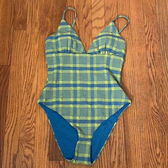 Andie The Lanikai One Piece Swimsuit green blue plaid size S NWT - Picture 2 of 8
